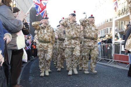 Crowds line the streets of Newcastle as the Royal Fusiliers march past