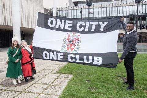 Cllr Lesley Storey, Cabinet Member for a Vibrant City, Lord Mayor of Newcastle, Cllr Karen Robinson, and Shola Ameobi