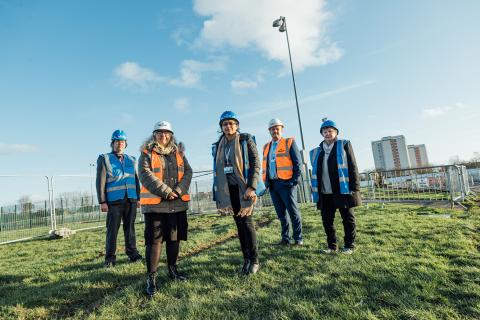 Cllr John-Paul Stephenson, Cabinet Member for Public Health and Culture, is joined by ward members and parish councillors at the launch of the development at Blakelaw