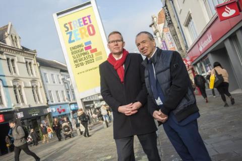 Newcastle City Council Leader Nick Forbes and Bob Elridge MBE.