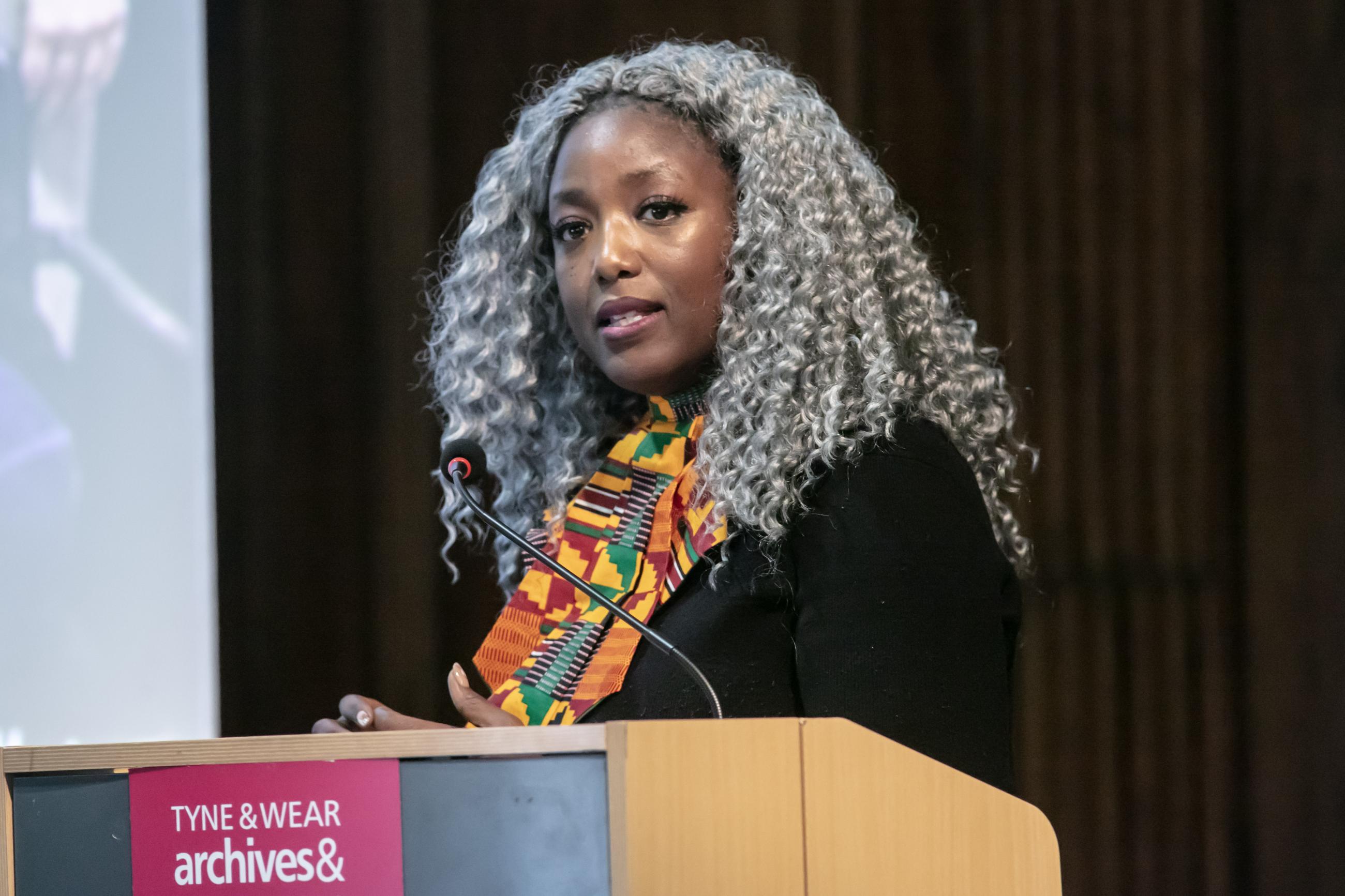 Dr Anne-Marie Imafidon MBE of STEMETTES addresses the Inclusive Economic Strategy launch at Newcastle’s Discovery Museum.