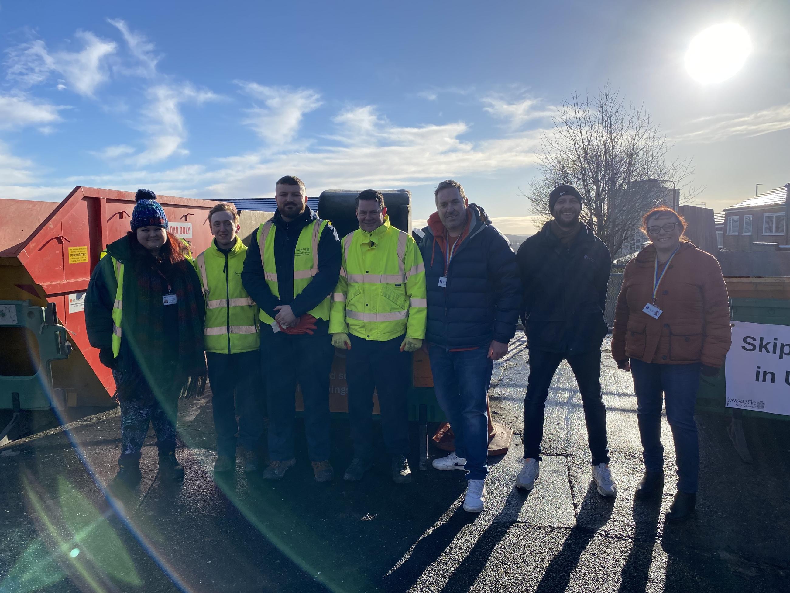 Newcastle City Council officers at the pop-up recycling centre in Cruddas Park