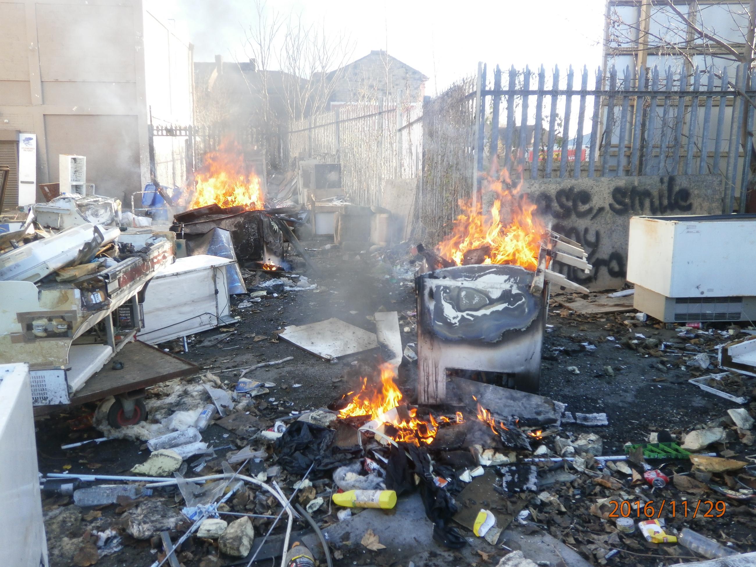 Burning waste at Bentinck Road