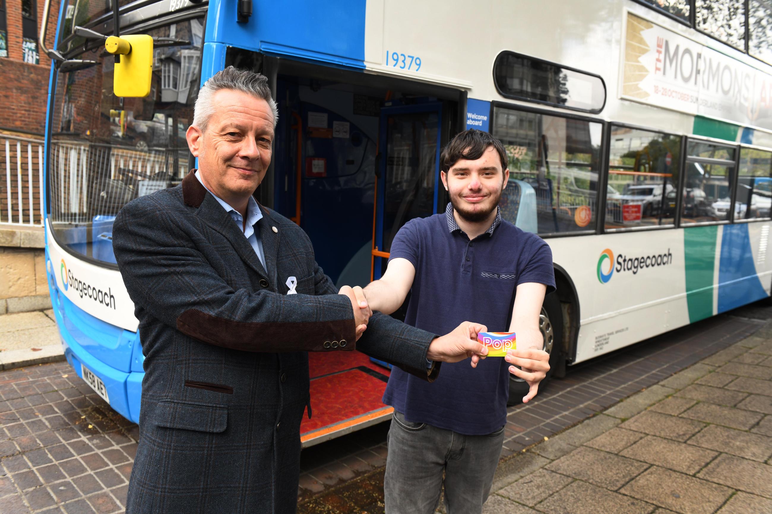 Cllr Nick Kemp, Leader, Newcastle City Council and Stephen Creighton, free travel pilot recipient 