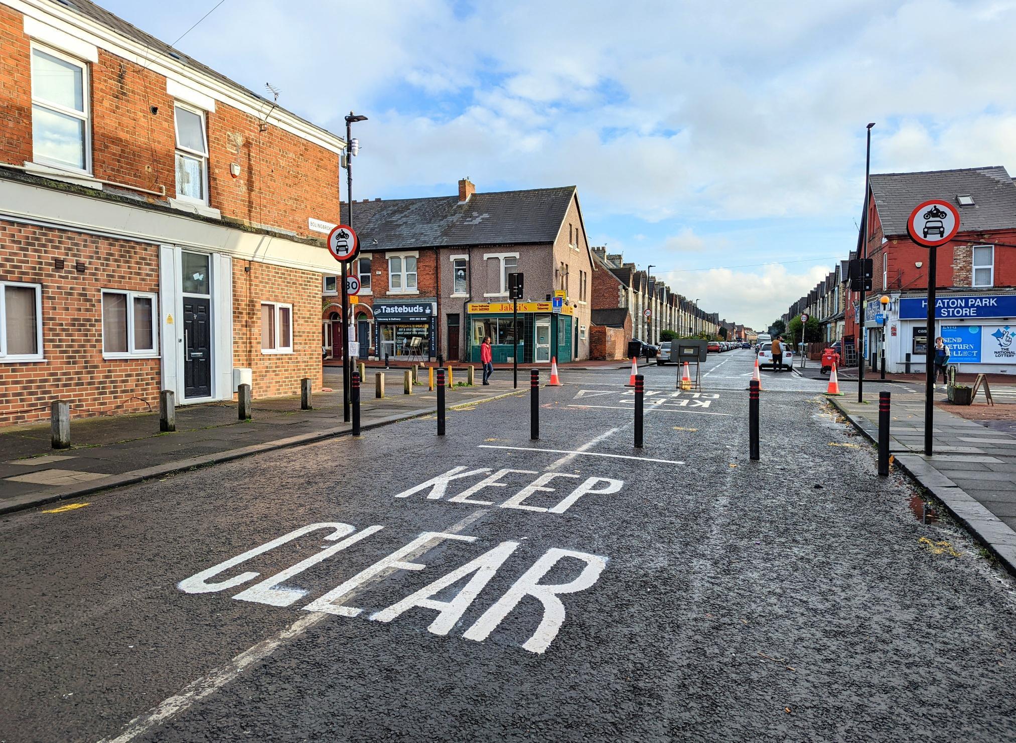 Image of Bolingbroke Street where bollards have been installed to close the street to traffic