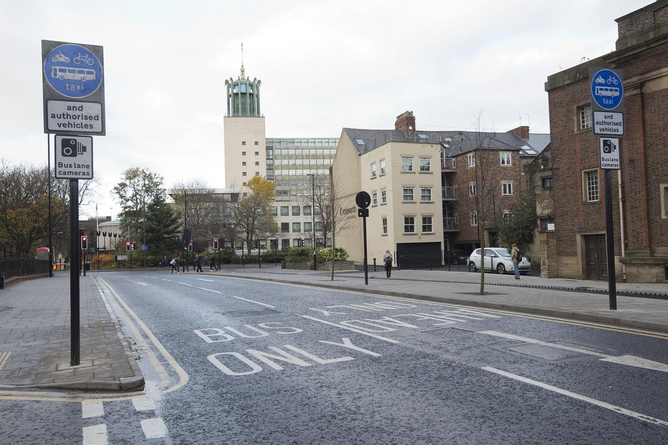 Image of hte bus lane on John Dobson Street